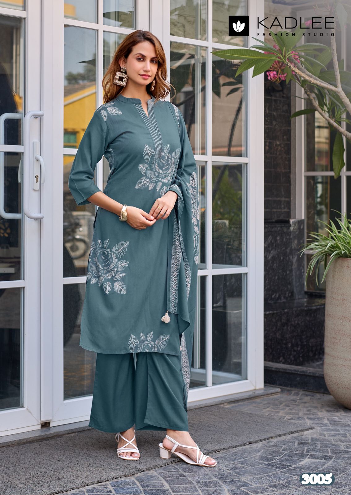 Kadlee Kasturam Rayon Print Hand Work Suit Set — Wholesale Readymade Suit, MPA wholesale from Surat — view 5