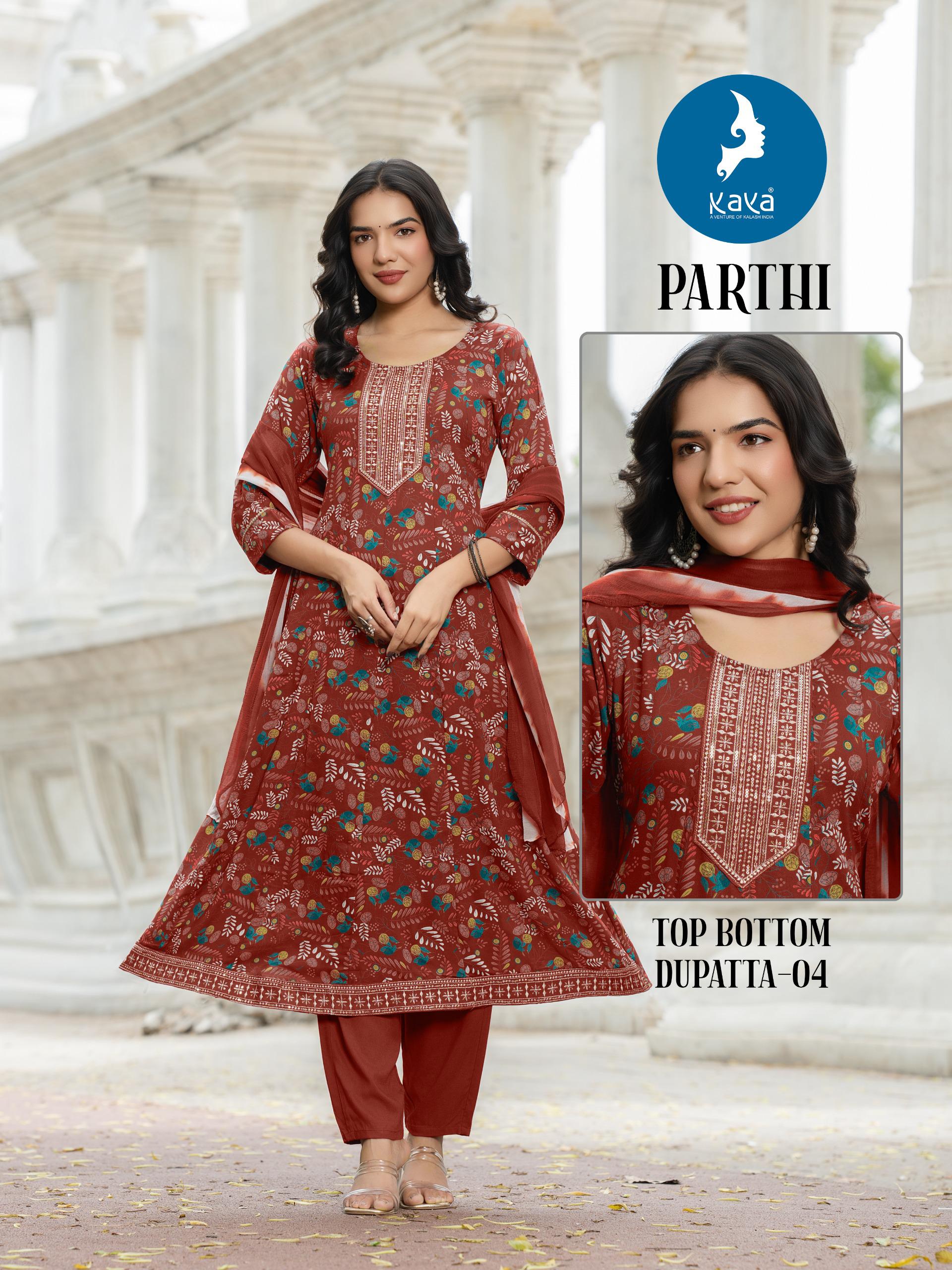 Kaya Parthi Rayon Printed Kurti Set With Dupatta Wholesale — Wholesale Readymade Suit, Kavya wholesale from Surat — view 4