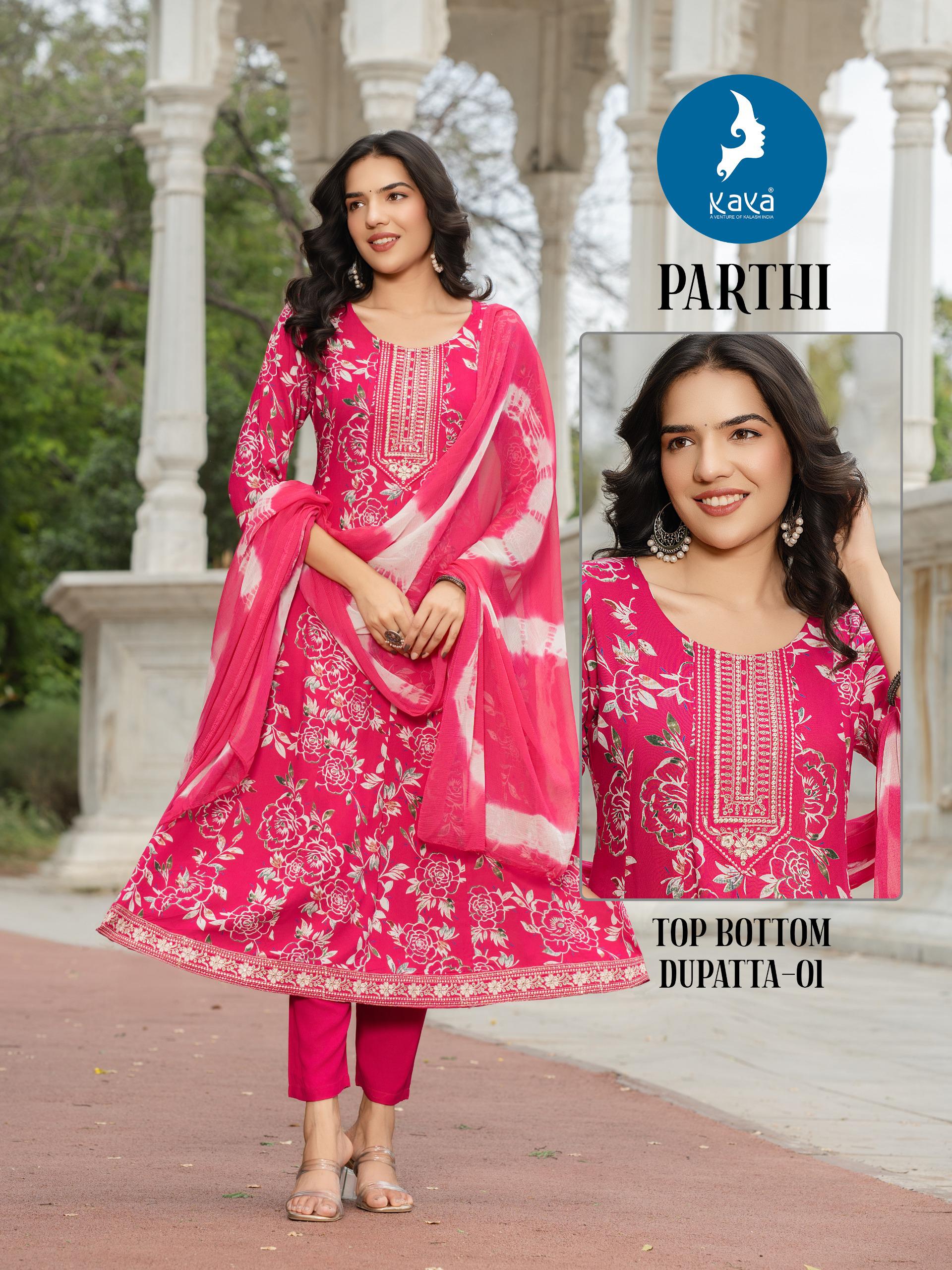 Kaya Parthi Rayon Printed Kurti Set With Dupatta Wholesale — Wholesale Readymade Suit, Kavya wholesale from Surat — view 2