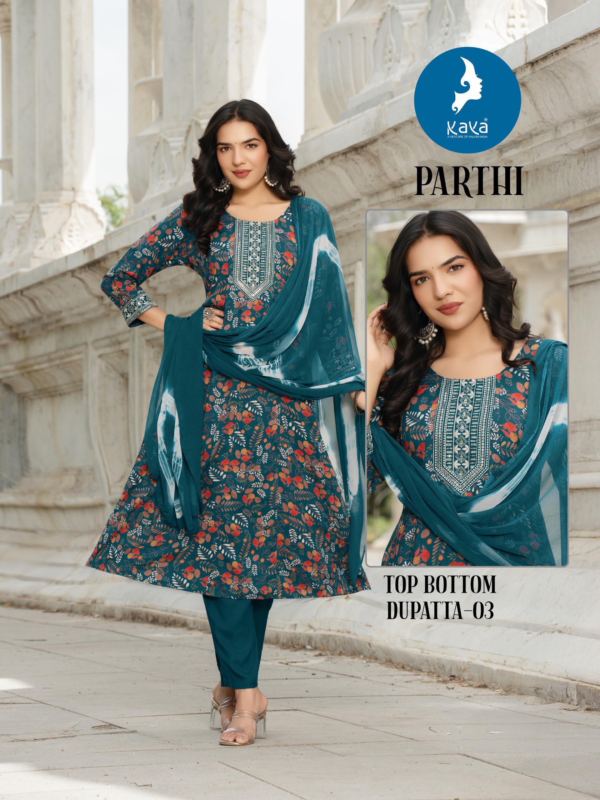 Kaya Parthi Rayon Printed Kurti Set With Dupatta Wholesale — Wholesale Readymade Suit, Kavya wholesale from Surat — view 10