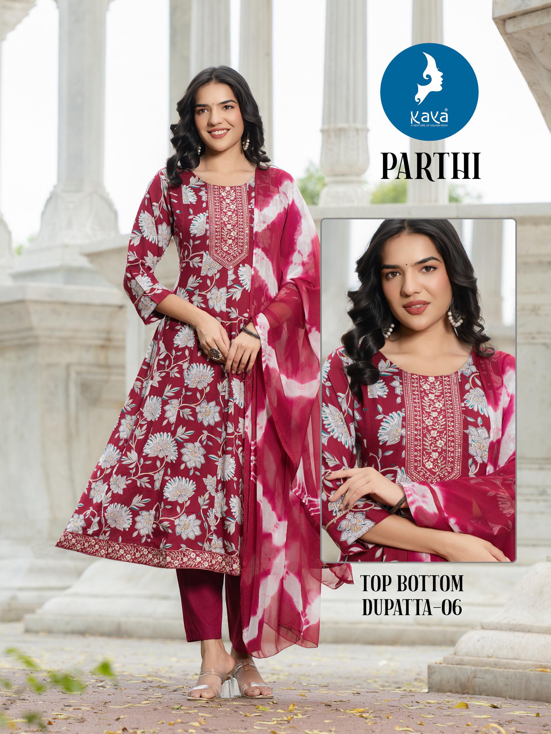 Kaya Parthi Rayon Printed Kurti Set With Dupatta Wholesale — Wholesale Readymade Suit, Kavya wholesale from Surat — view 7