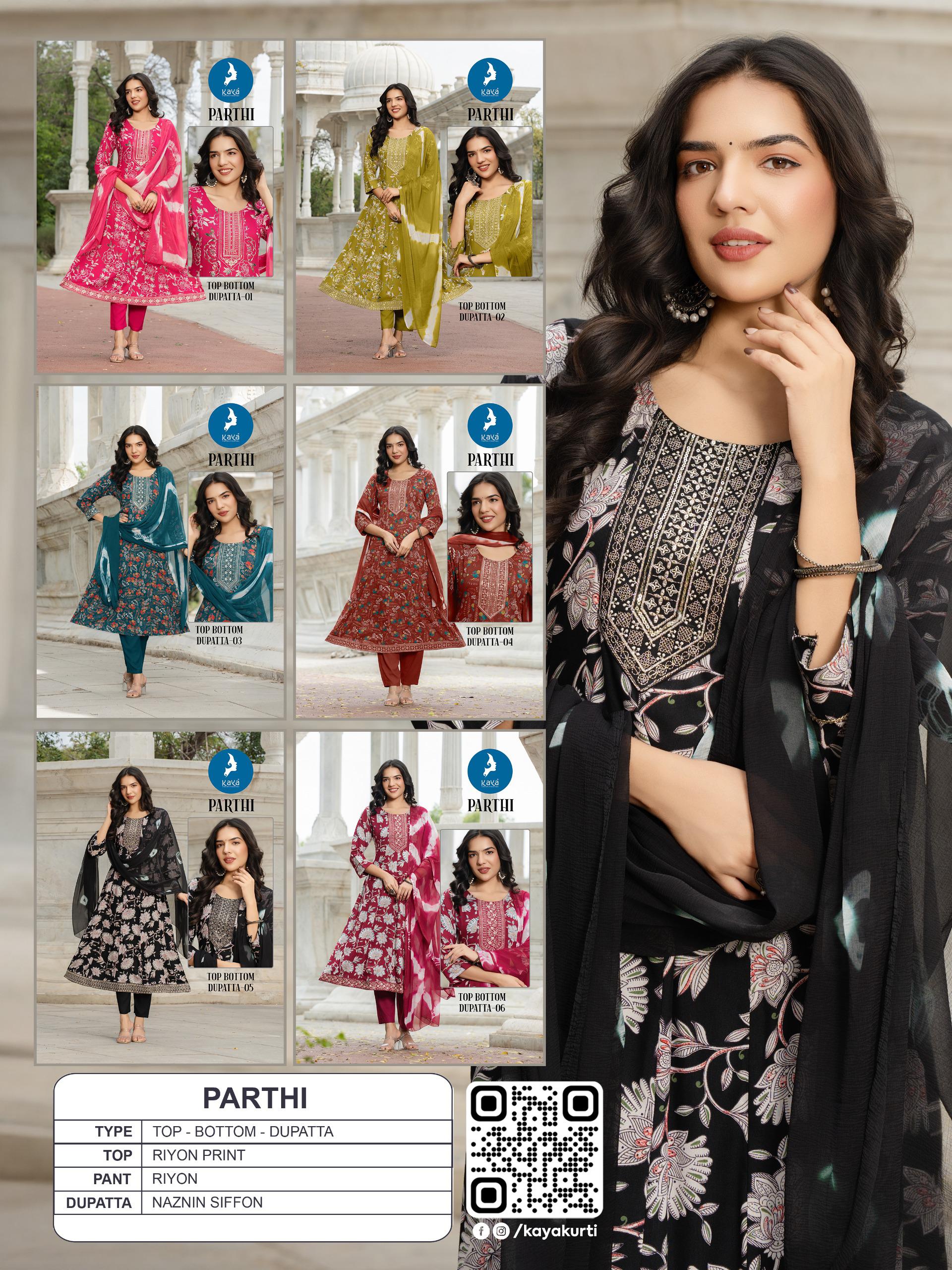 Kaya Parthi Rayon Printed Kurti Set With Dupatta Wholesale — Wholesale Readymade Suit, Kavya wholesale from Surat — view 9