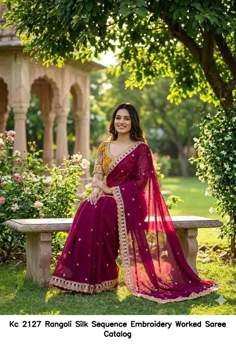 Kc 2127 Rangoli Silk Sequence Embroidery Worked Saree Catalog — Wholesale Sarees, Kc wholesale from Surat - Gallery Image 11