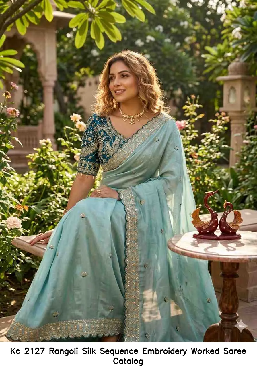 Kc 2127 Rangoli Silk Sequence Embroidery Worked Saree Catalog — Wholesale Sarees, Kc wholesale from Surat - Gallery Image 13