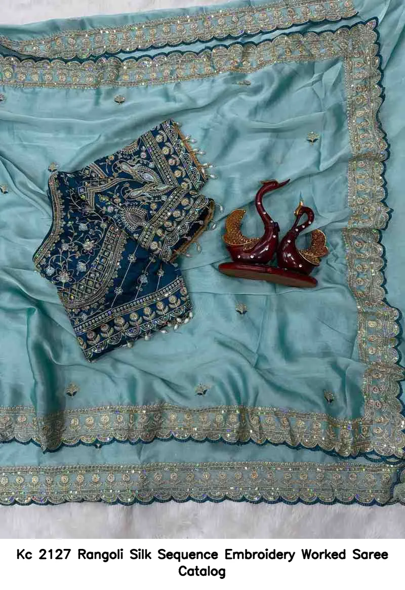 Kc 2127 Rangoli Silk Sequence Embroidery Worked Saree Catalog — Wholesale Sarees, Kc wholesale from Surat - Gallery Image 14