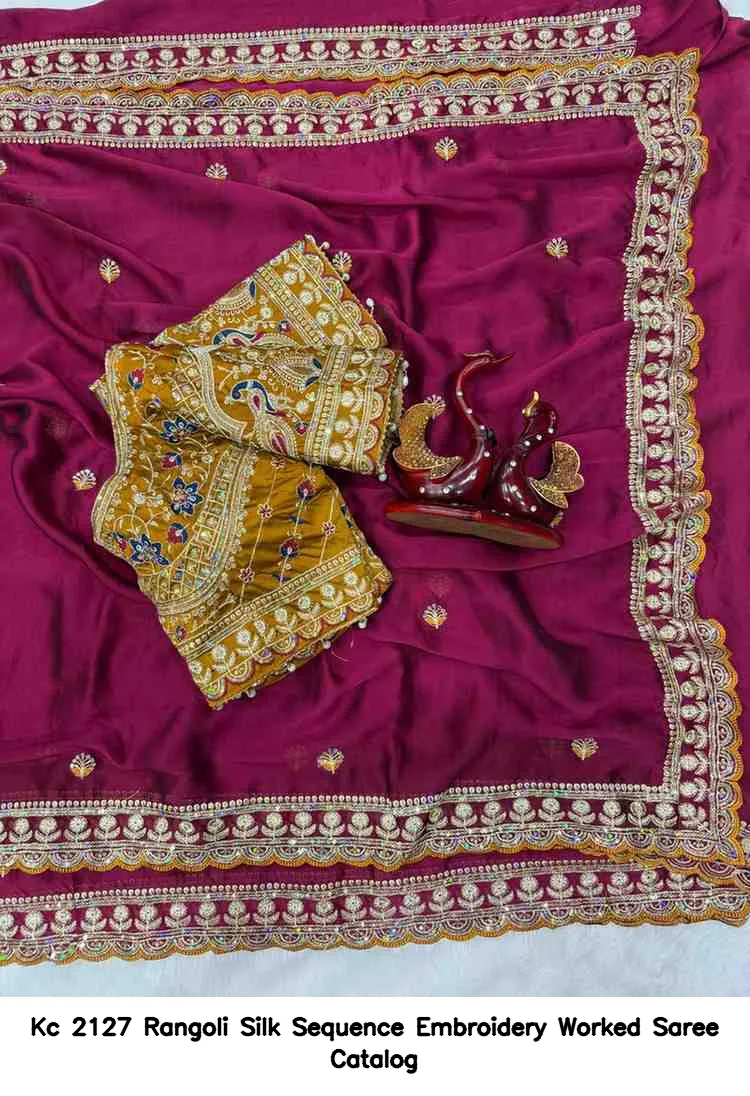 Kc 2127 Rangoli Silk Sequence Embroidery Worked Saree Catalog — Wholesale Sarees, Kc wholesale from Surat - Gallery Image 2