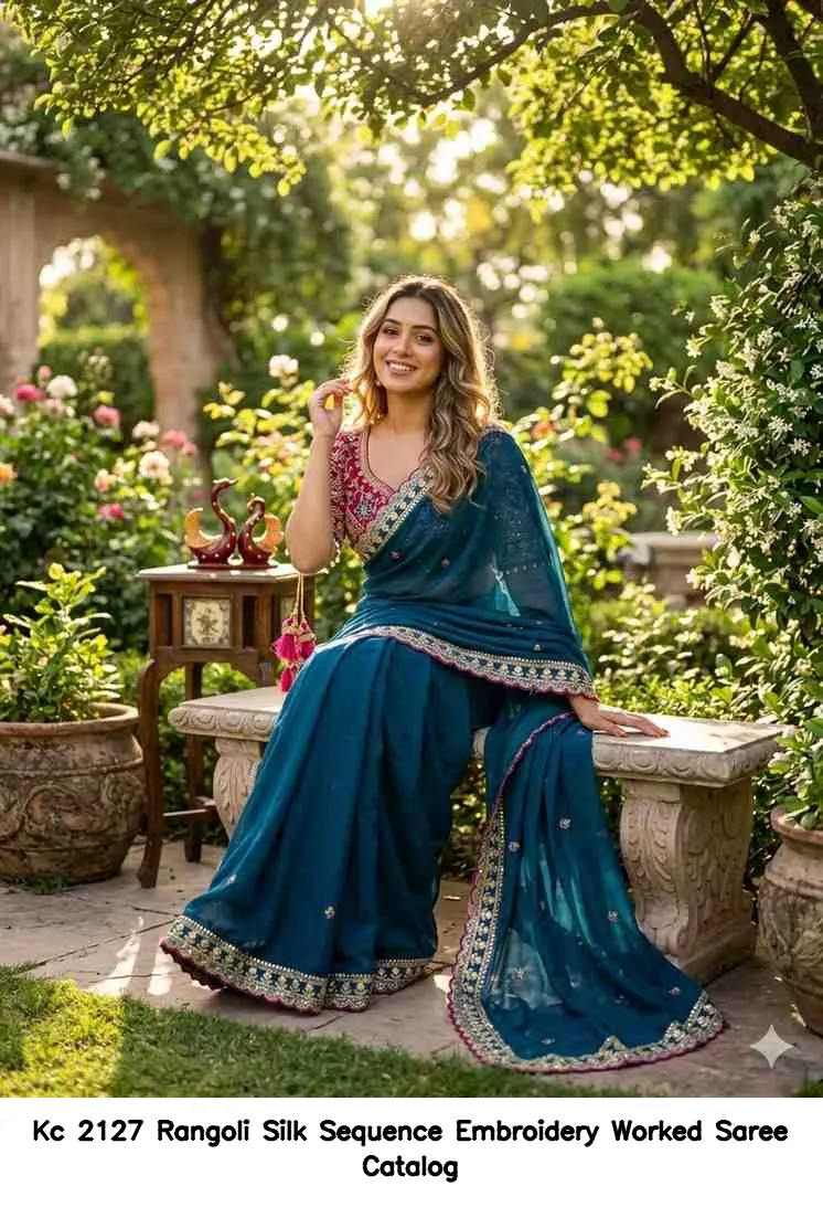 Kc 2127 Rangoli Silk Sequence Embroidery Worked Saree Catalog — Wholesale Sarees, Kc wholesale from Surat - Gallery Image 3