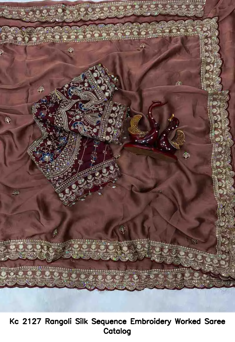 Kc 2127 Rangoli Silk Sequence Embroidery Worked Saree Catalog — Wholesale Sarees, Kc wholesale from Surat - Gallery Image 4