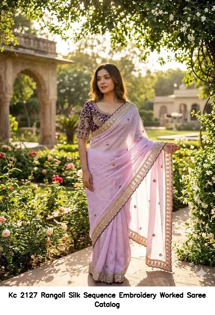Kc 2127 Rangoli Silk Sequence Embroidery Worked Saree Catalog — Wholesale Sarees, Kc wholesale from Surat - Gallery Image 5