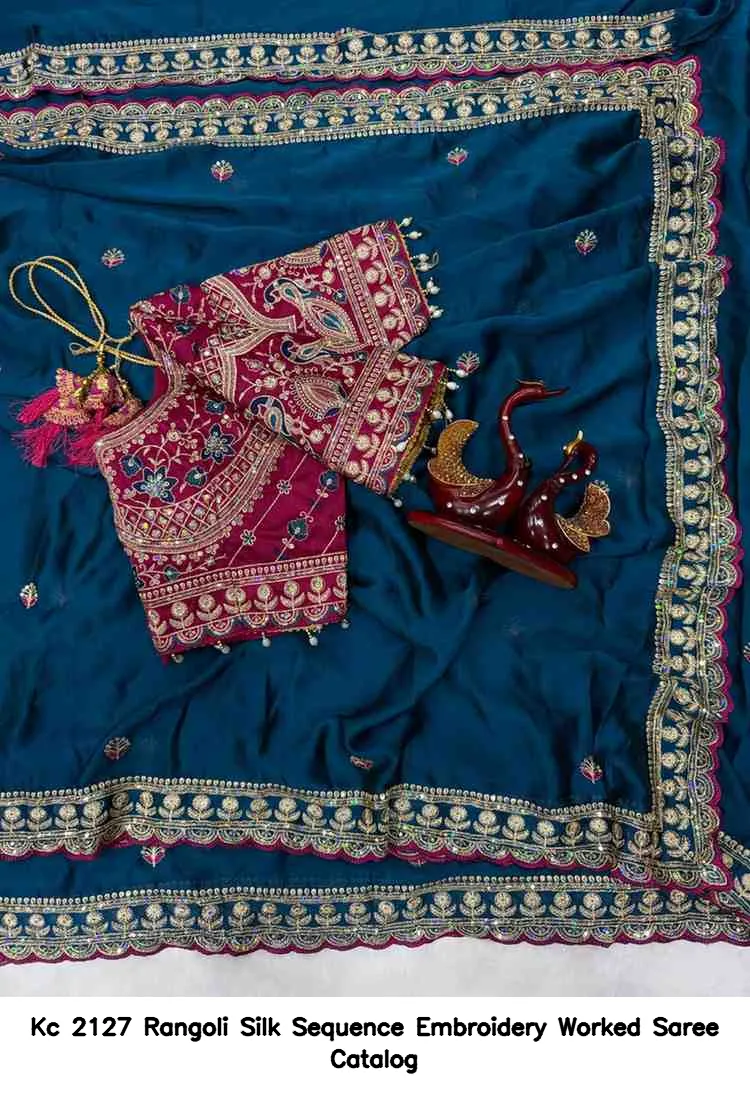 Kc 2127 Rangoli Silk Sequence Embroidery Worked Saree Catalog — Wholesale Sarees, Kc wholesale from Surat - Gallery Image 6