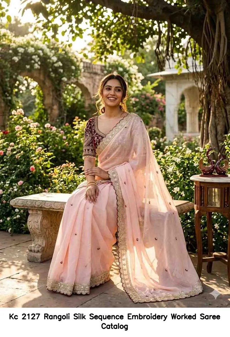 Kc 2127 Rangoli Silk Sequence Embroidery Worked Saree Catalog — Wholesale Sarees, Kc wholesale from Surat - Gallery Image 7