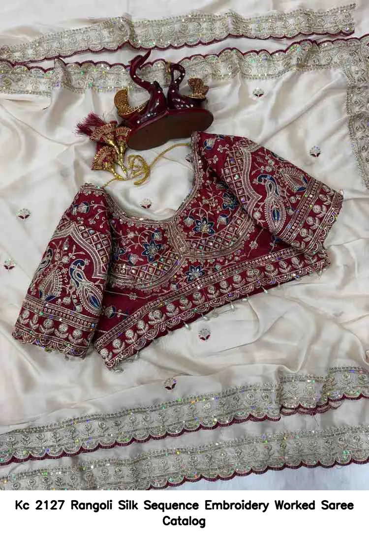 Kc 2127 Rangoli Silk Sequence Embroidery Worked Saree Catalog — Wholesale Sarees, Kc wholesale from Surat - Gallery Image 8