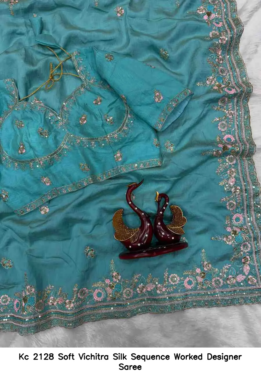 Kc 2128 Soft Vichitra Silk Sequence Worked Designer Saree — Wholesale Sarees, MPA wholesale from Surat — view 2