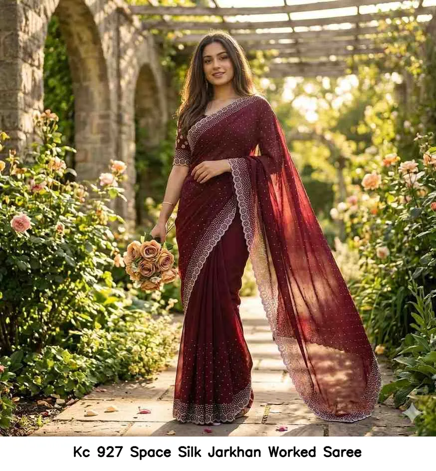 Kc 927 Space Silk Jarkhan Worked Saree — Wholesale Sarees, Kc wholesale from Surat — view 10