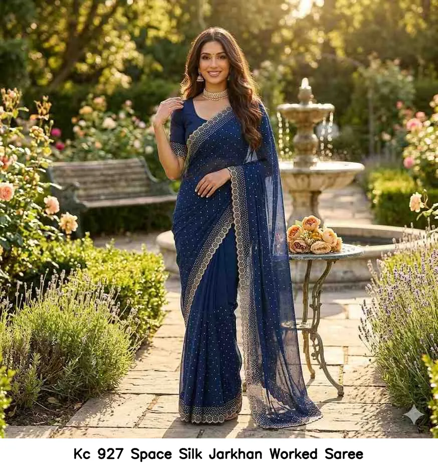 Kc 927 Space Silk Jarkhan Worked Saree — Wholesale Sarees, Kc wholesale from Surat — view 11
