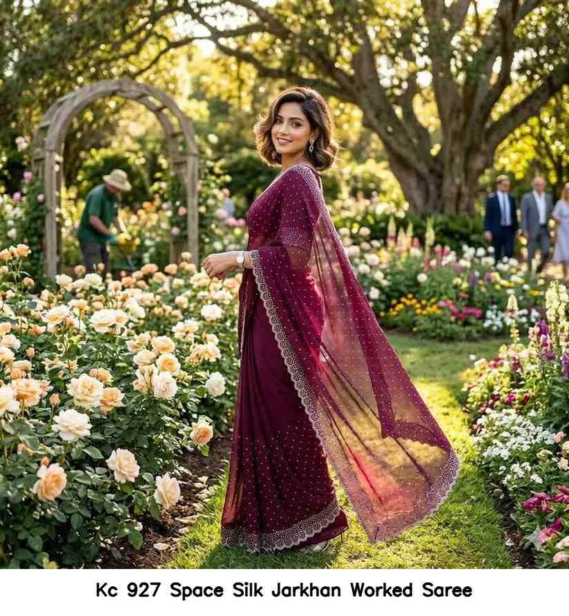 Kc 927 Space Silk Jarkhan Worked Saree — Wholesale Sarees, Kc wholesale from Surat — view 12