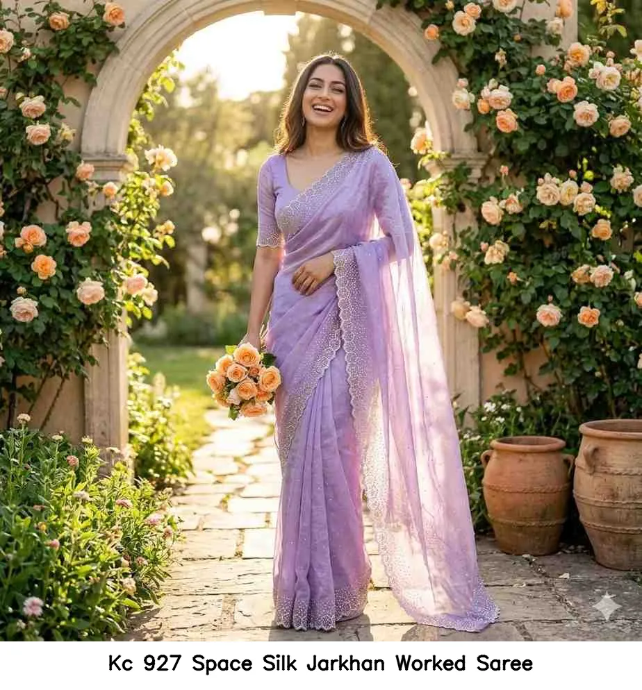 Kc 927 Space Silk Jarkhan Worked Saree — Wholesale Sarees, Kc wholesale from Surat — view 13