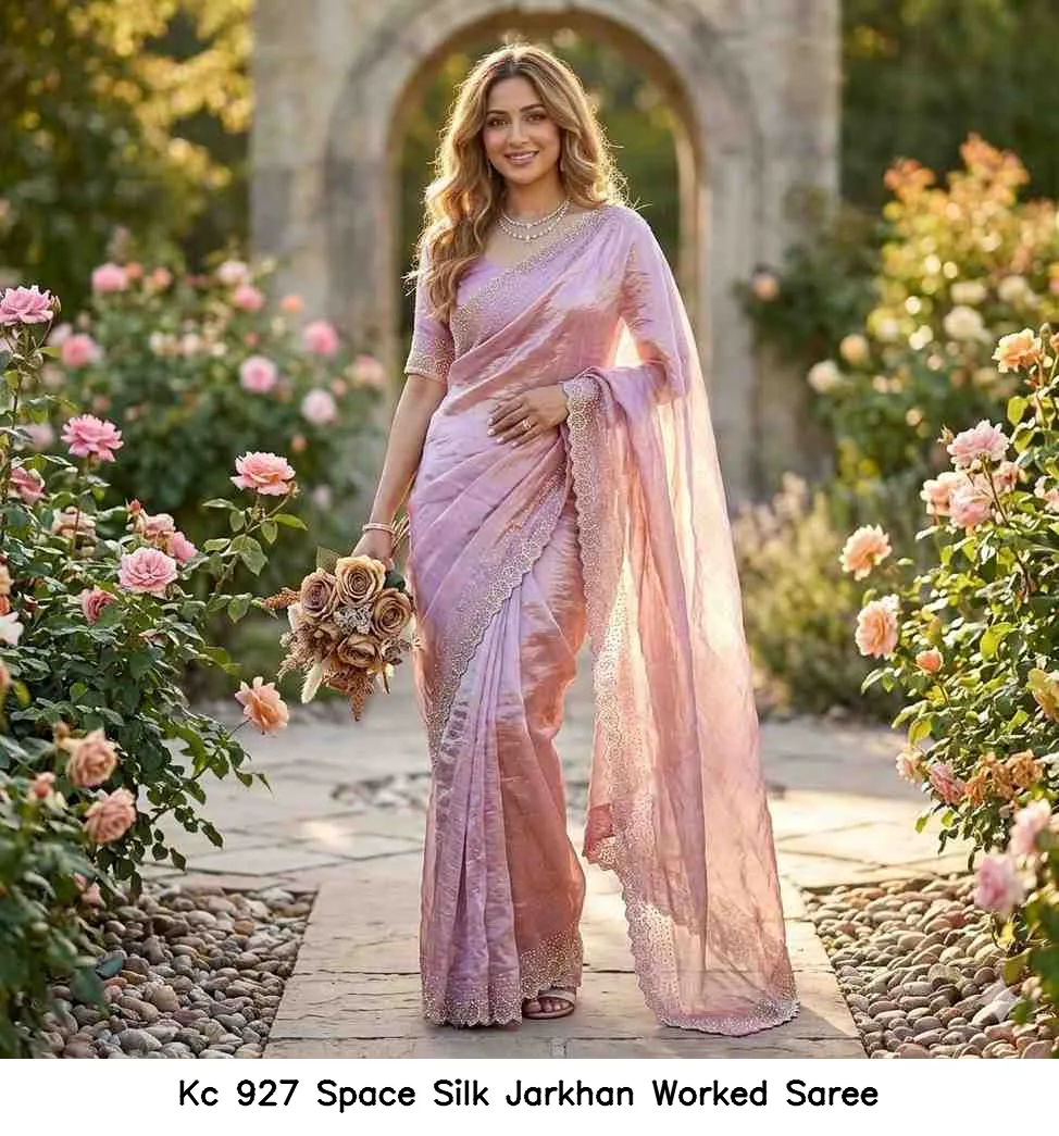 Kc 927 Space Silk Jarkhan Worked Saree — Wholesale Sarees, Kc wholesale from Surat — view 14