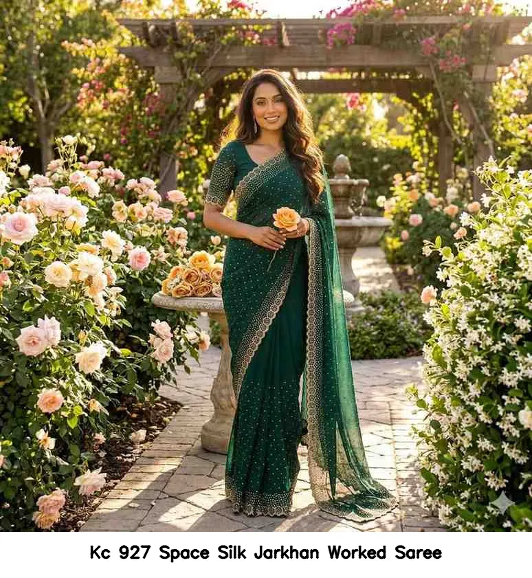 Kc 927 Space Silk Jarkhan Worked Saree — Wholesale Sarees, Kc wholesale from Surat — view 15