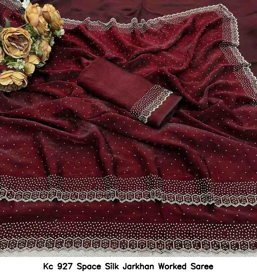 Kc 927 Space Silk Jarkhan Worked Saree — Wholesale Sarees, Kc wholesale from Surat — view 2