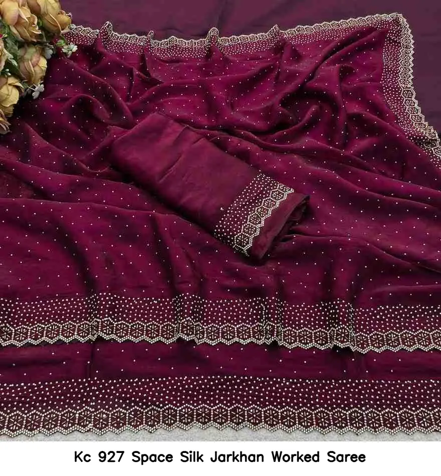 Kc 927 Space Silk Jarkhan Worked Saree — Wholesale Sarees, Kc wholesale from Surat — view 3