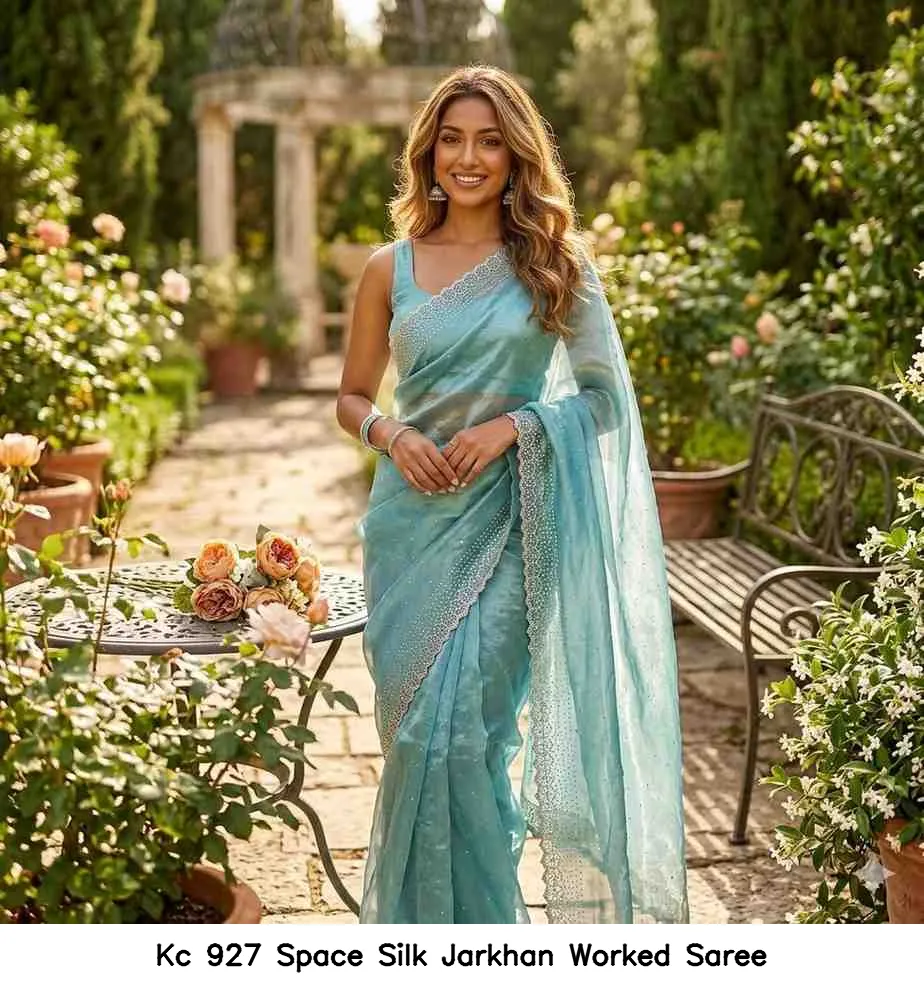 Kc 927 Space Silk Jarkhan Worked Saree — Wholesale Sarees, Kc wholesale from Surat — view 4