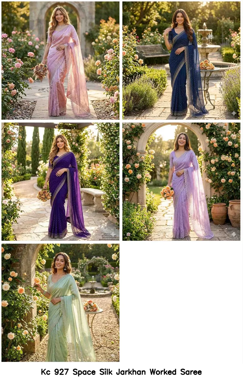 Kc 927 Space Silk Jarkhan Worked Saree — Wholesale Sarees, Kc wholesale from Surat — view 5