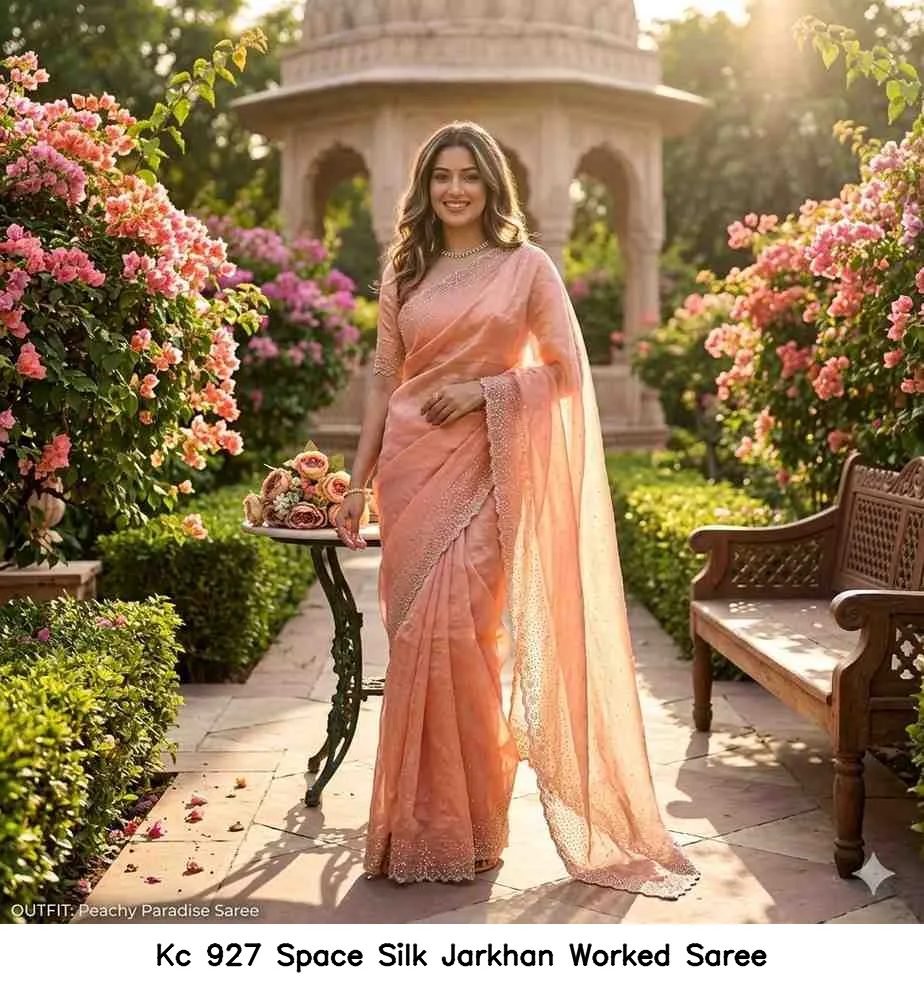 Kc 927 Space Silk Jarkhan Worked Saree — Wholesale Sarees, Kc wholesale from Surat — view 6