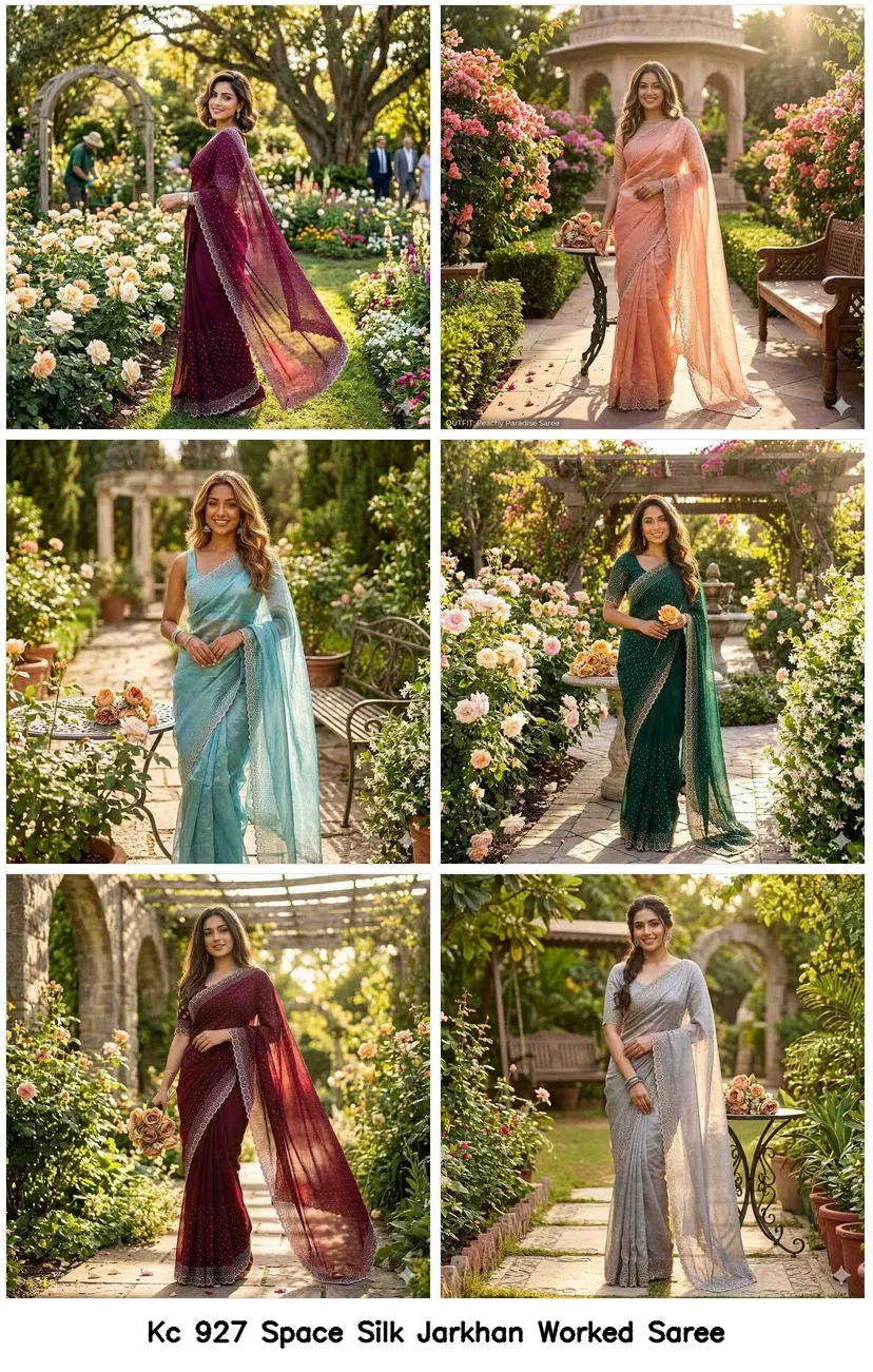 Kc 927 Space Silk Jarkhan Worked Saree — Wholesale Sarees, Kc wholesale from Surat — view 7