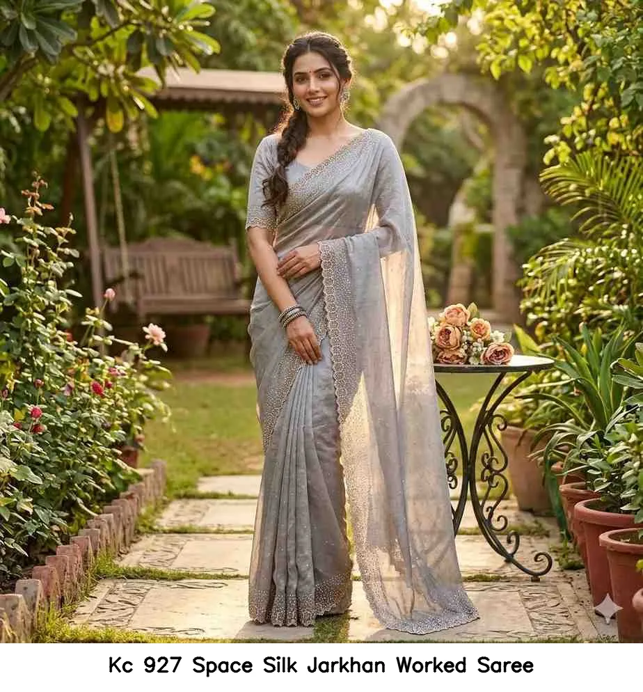 Kc 927 Space Silk Jarkhan Worked Saree — Wholesale Sarees, Kc wholesale from Surat — view 8