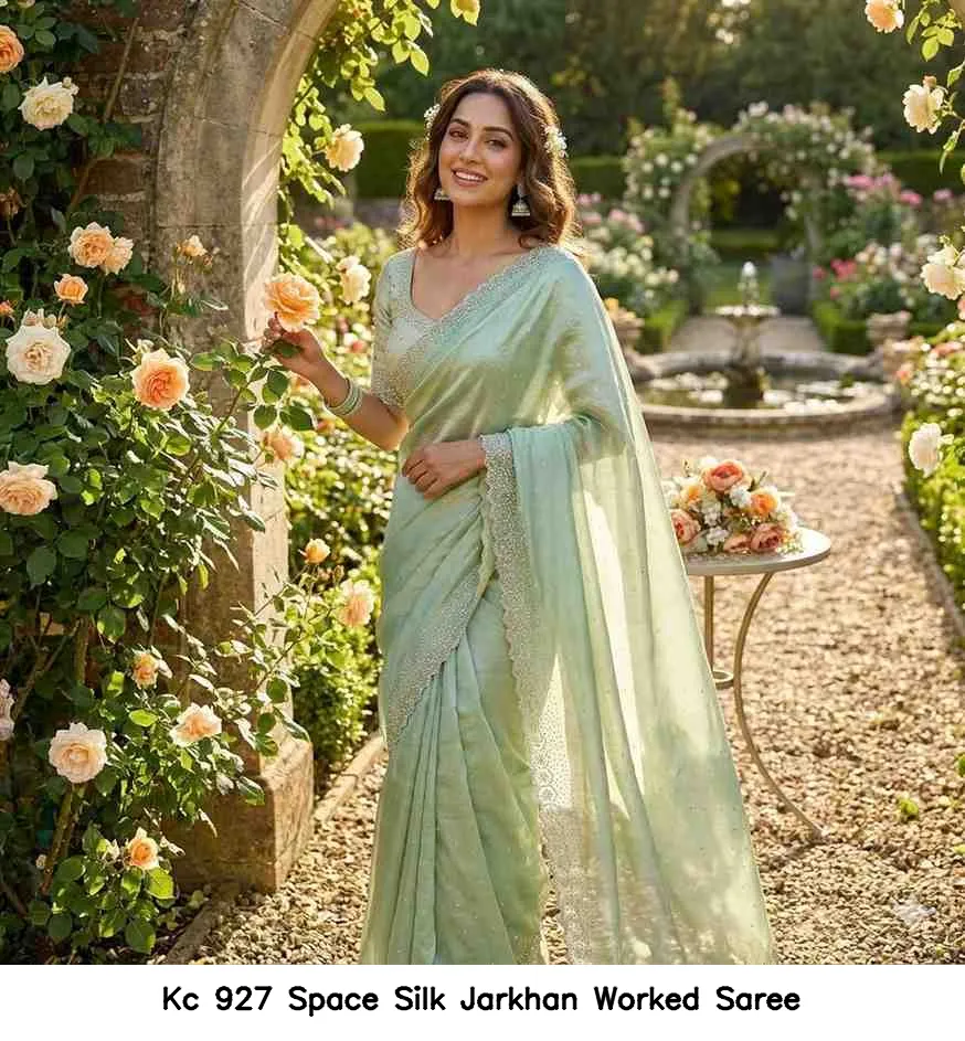 Kc 927 Space Silk Jarkhan Worked Saree — Wholesale Sarees, Kc wholesale from Surat — view 9