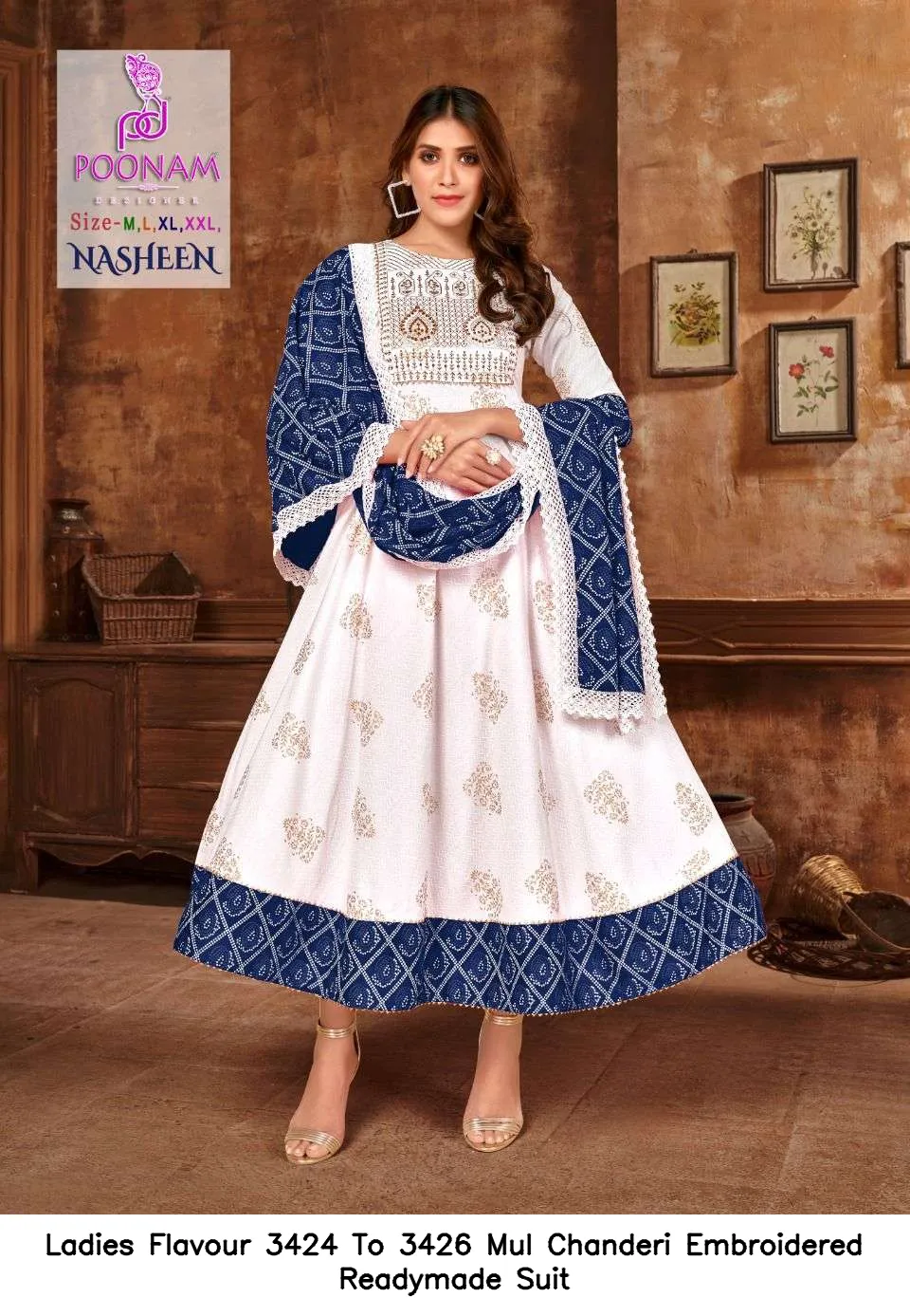 Ladies Flavour 3424 To 3426 Mul Chanderi Embroidered Readymade Suit — Wholesale Anarkali Kurti, Ladies Flavour wholesale from Surat - Gallery Image 4