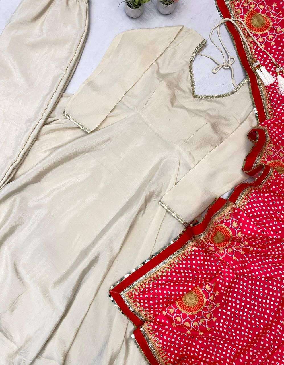 LG-1970 Designer Chinon Gown Set With Printed Dupatta — Wholesale Readymade Suit, MPA wholesale from Surat — view 3