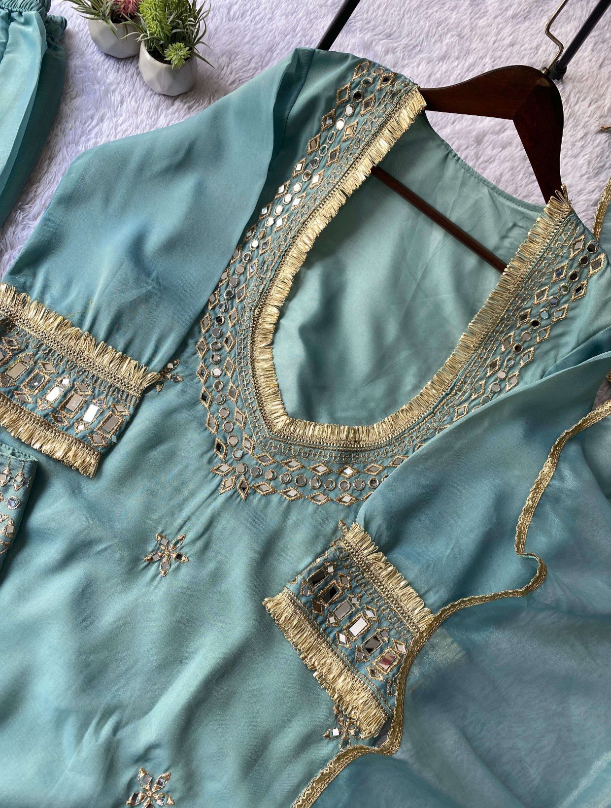 LG-2015 Cosmos Mirror Work Designer Kurti Palazzo Set - Image 20