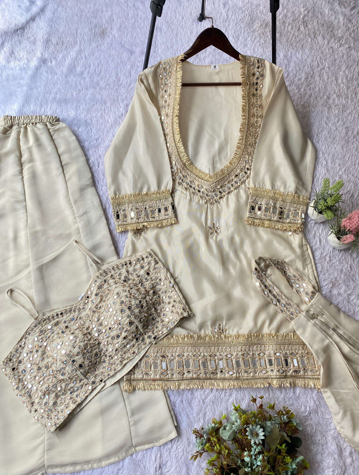 LG-2015 Cosmos Mirror Work Designer Kurti Palazzo Set - Image 17