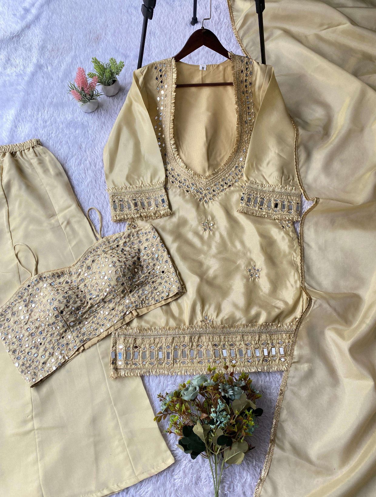 LG-2015 Cosmos Mirror Work Designer Kurti Palazzo Set - Image 14
