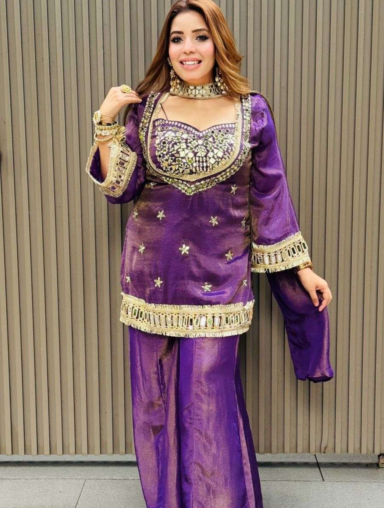 LG-2015 Cosmos Mirror Work Designer Kurti Palazzo Set - Image 8