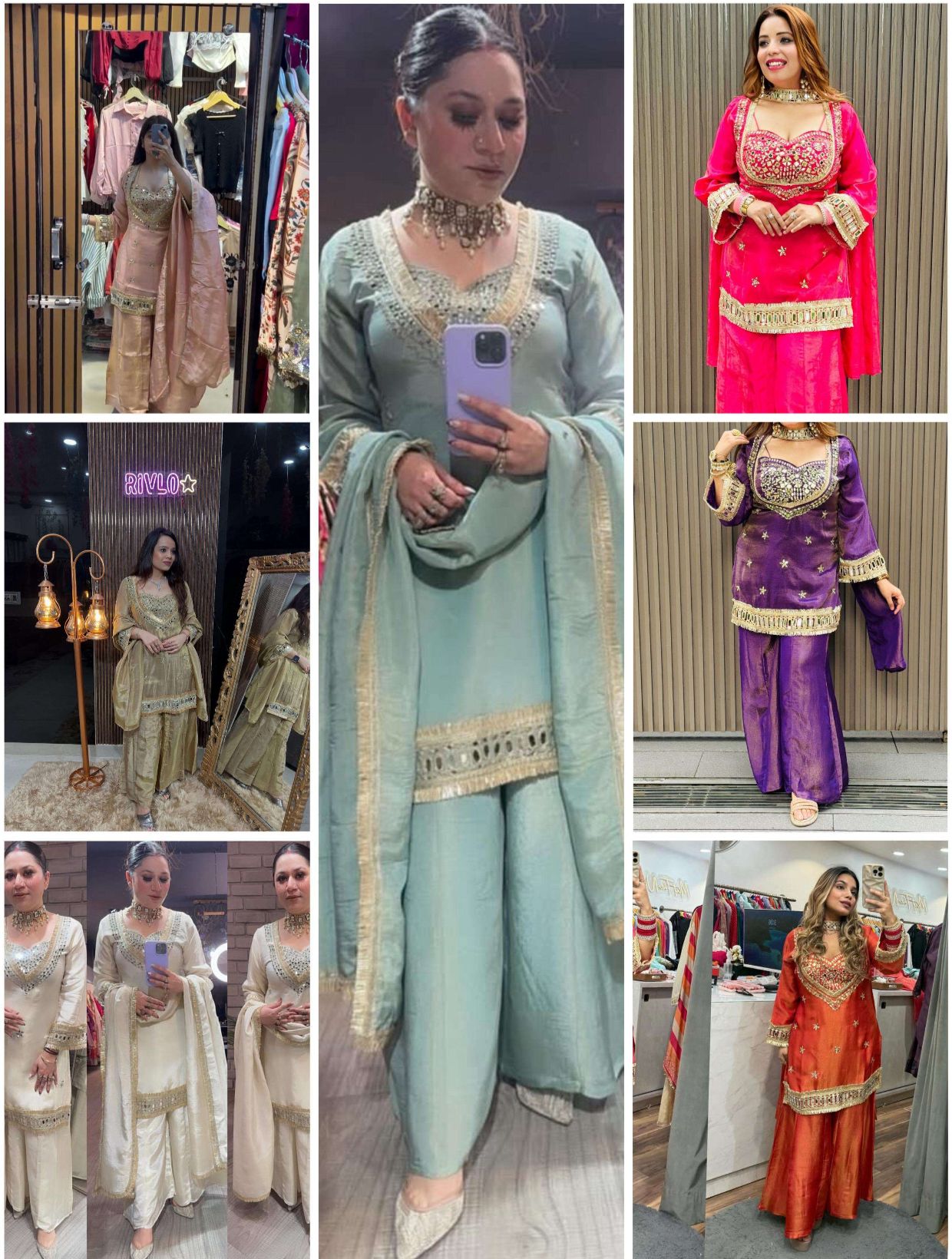 LG-2015 Cosmos Mirror Work Designer Kurti Palazzo Set - Image 13