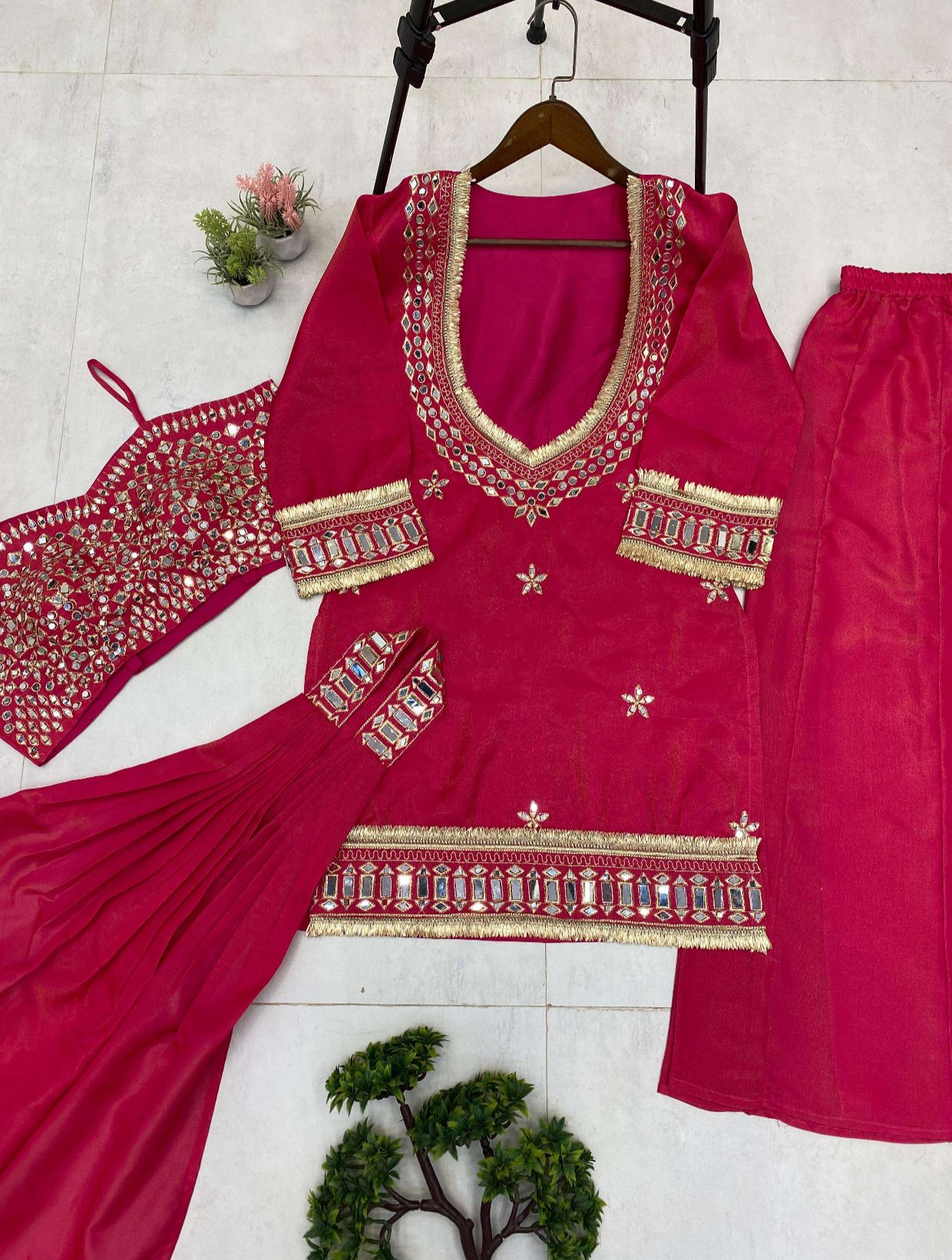 LG-2015 Cosmos Mirror Work Designer Kurti Palazzo Set - Image 6