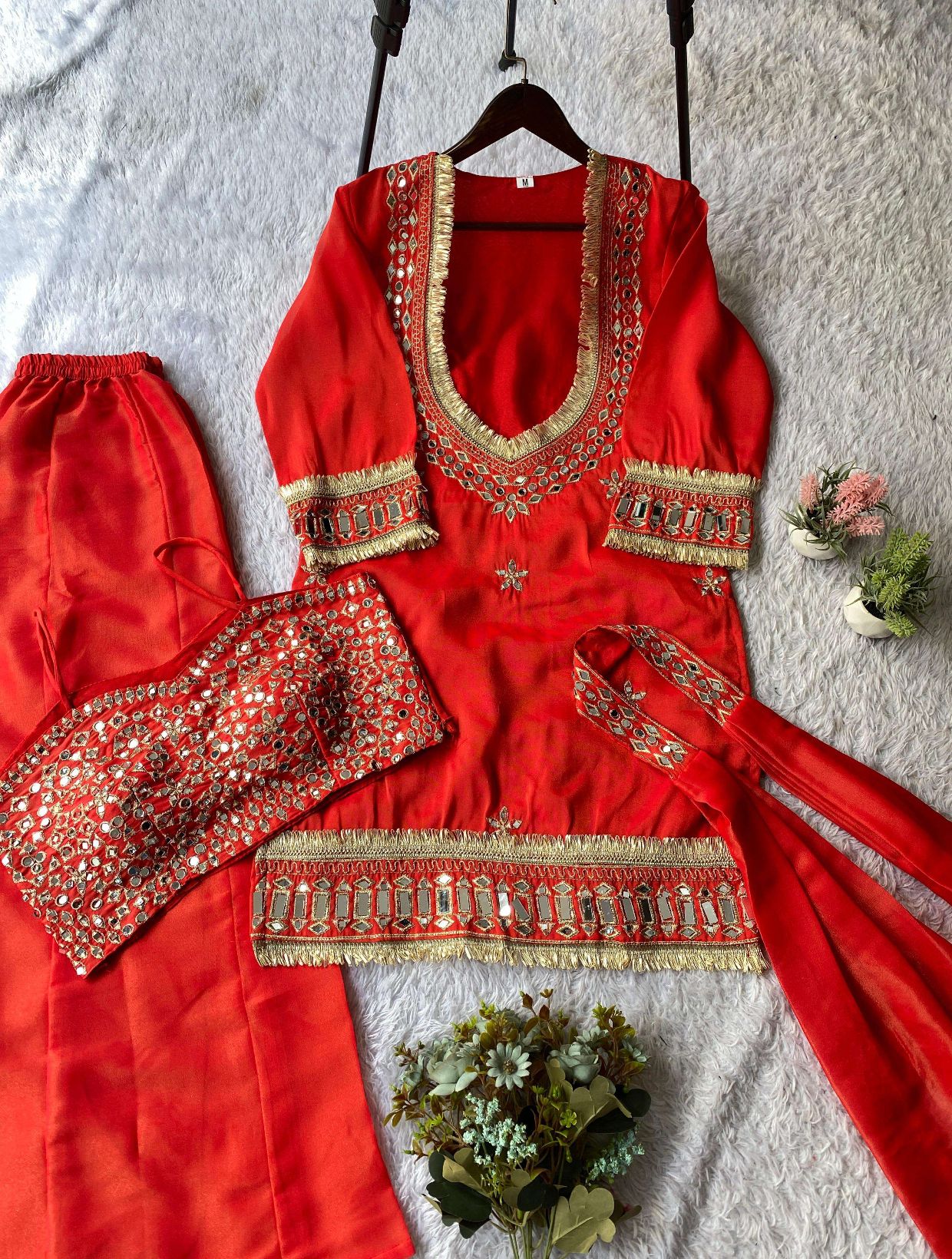 LG-2015 Cosmos Mirror Work Designer Kurti Palazzo Set - Image 3