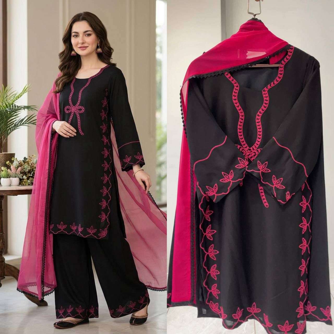 LG-2082 Pakistani Style Embroidered Suit Set With Palazzo