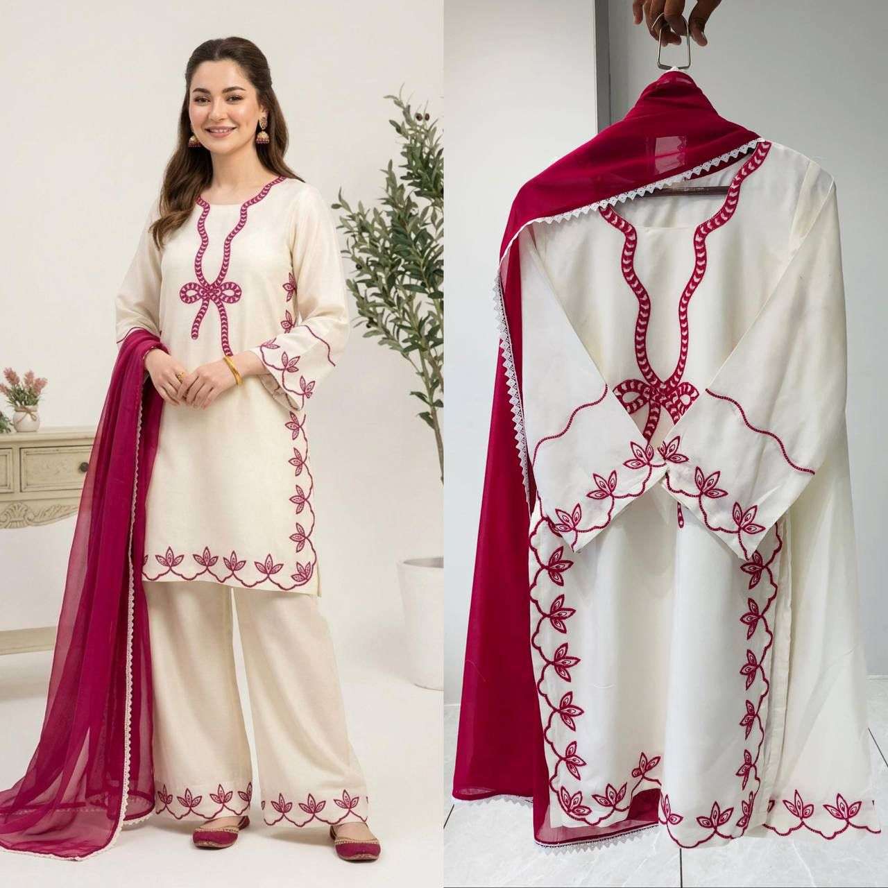 LG-2082 Pakistani Style Embroidered Suit Set With Palazzo — Wholesale Readymade Suit, Vardan Ethnic wholesale from Surat — view 2