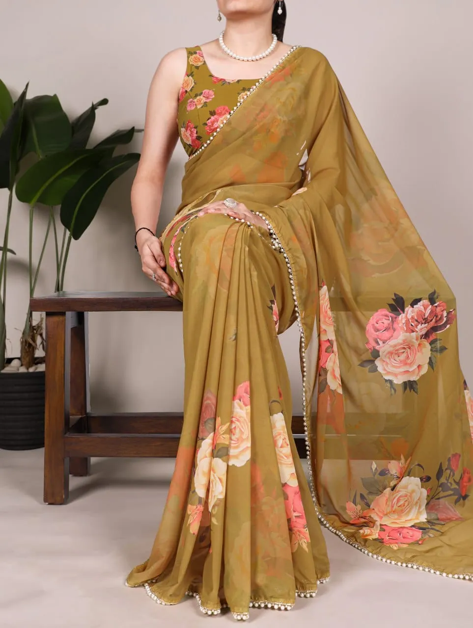 LNB Nirajari  Georgette  Floral Embroidery Worked Saree