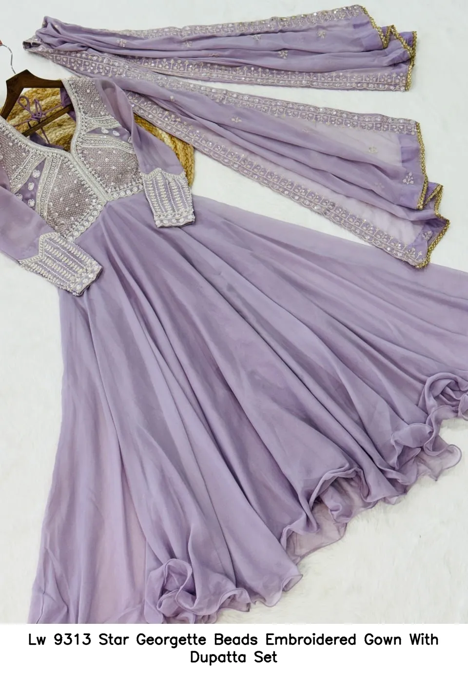 Lw 9313 Star Georgette Beads Embroidered Gown With Dupatta Set — Wholesale Salwar Suits, Vardan Ethnic wholesale from Surat — Photo 10