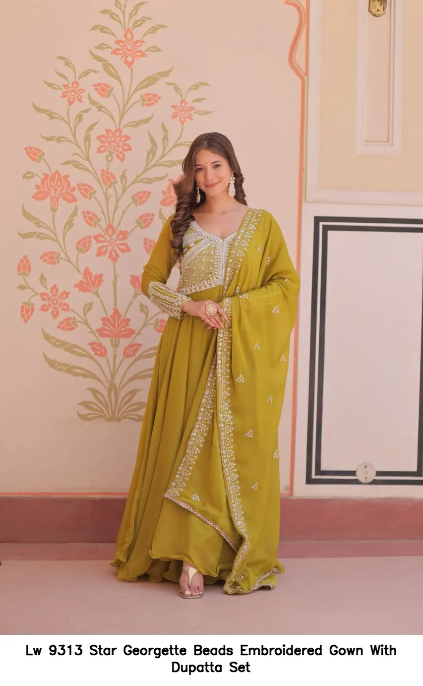 Lw 9313 Star Georgette Beads Embroidered Gown With Dupatta Set — Wholesale Salwar Suits, Vardan Ethnic wholesale from Surat — Photo 2