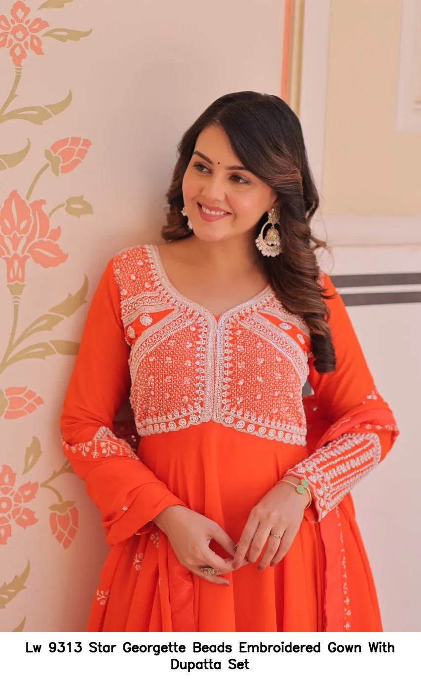 Lw 9313 Star Georgette Beads Embroidered Gown With Dupatta Set — Wholesale Salwar Suits, Vardan Ethnic wholesale from Surat — Photo 6