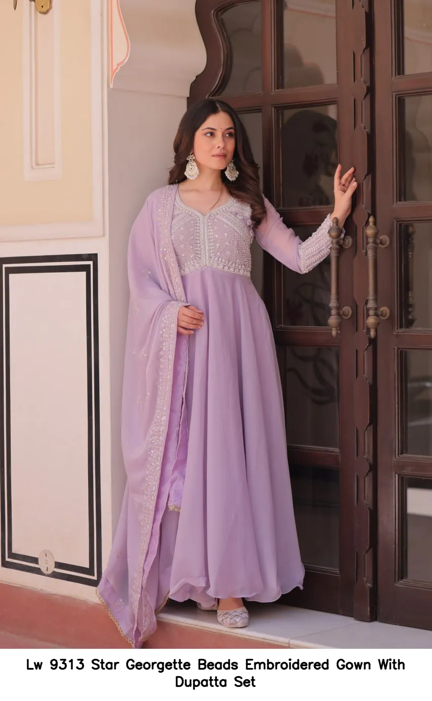 Lw 9313 Star Georgette Beads Embroidered Gown With Dupatta Set — Wholesale Salwar Suits, Vardan Ethnic wholesale from Surat — Photo 7