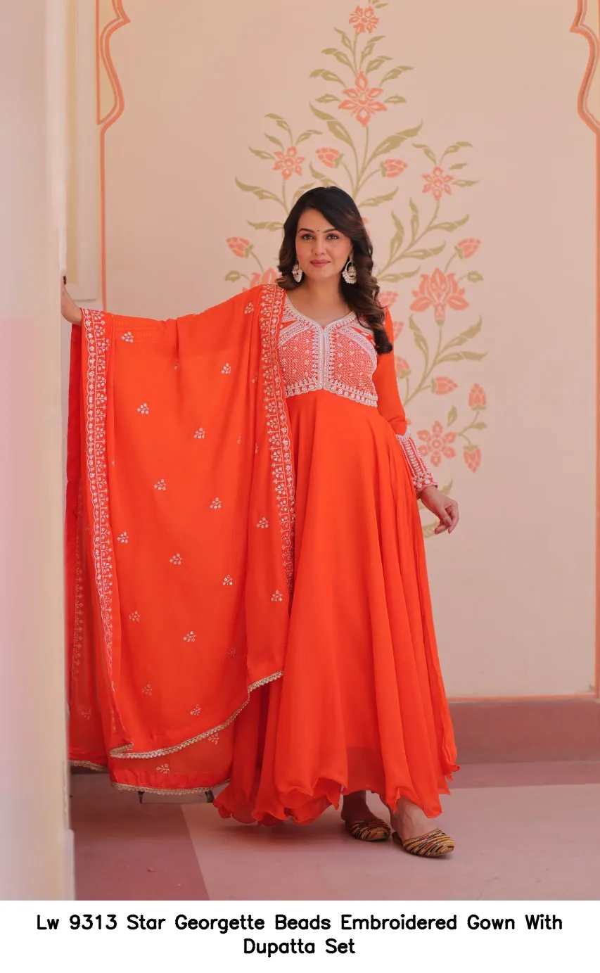 Lw 9313 Star Georgette Beads Embroidered Gown With Dupatta Set — Wholesale Salwar Suits, Vardan Ethnic wholesale from Surat — Photo 8