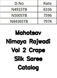 Mahotsav Nimaya Rajwadi Vol 2 Crape Silk Saree Catalog — Wholesale Sarees, MPA wholesale from Surat — view 3