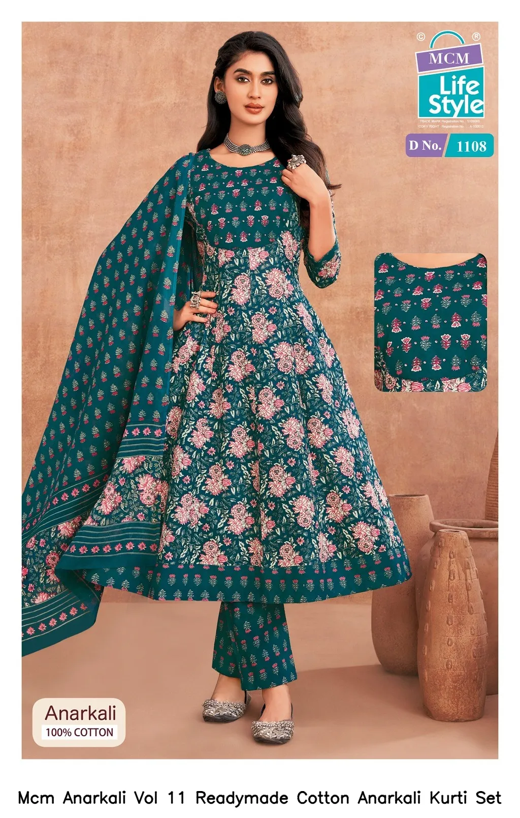 Mcm Anarkali Vol 11 Readymade Cotton Anarkali Kurti Set — Wholesale Kurti With Bottom Dupatta, Mcm wholesale from Surat - Gallery Image 10